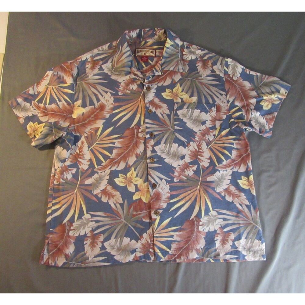 Caribbean Joe Hawaiian Button Up S/S Shirt Men's XL Tropical Brown Blue Floral